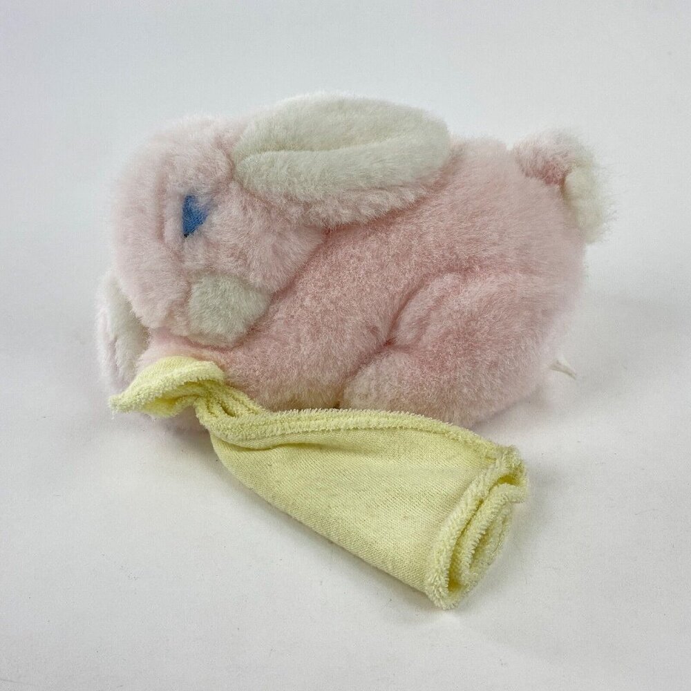 Vintage Plush Bunny Rabbit Stuffed Animal Rattle Toy Bunny With Yellow Blanket